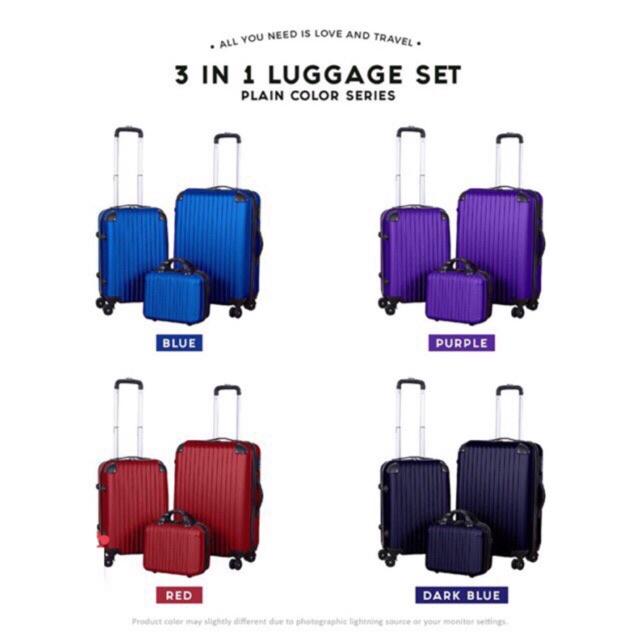 ABS quality travel luggage bag 3in1 or 2in1 24inch+20inch+12inch plain beg bagasi