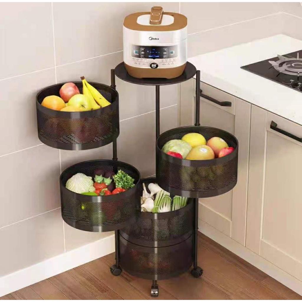 【READY STOCK】 3Layer/4Layer/5Layer Rotating Multifunctional Storage Rack Kitchen Shelf Toilet Rotating Rack 多功能旋转收纳置物架 3 LAYER - BLACK