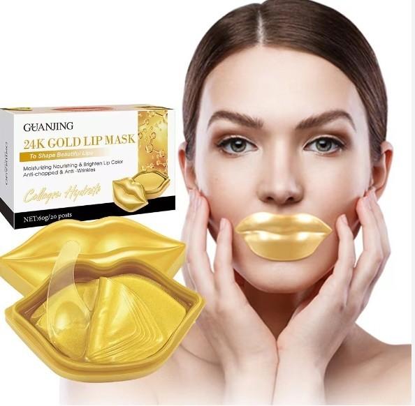【READY STOCK】24K Gold-plated Lipmask Lipstick Pad 20 Columns Anti-aging Patch Balm Lipstick Moisturizing 24K黄金唇膜 20pcs