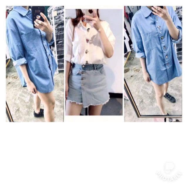 ready stock Mickey and fren embroidered casual long-sleeved shirt white